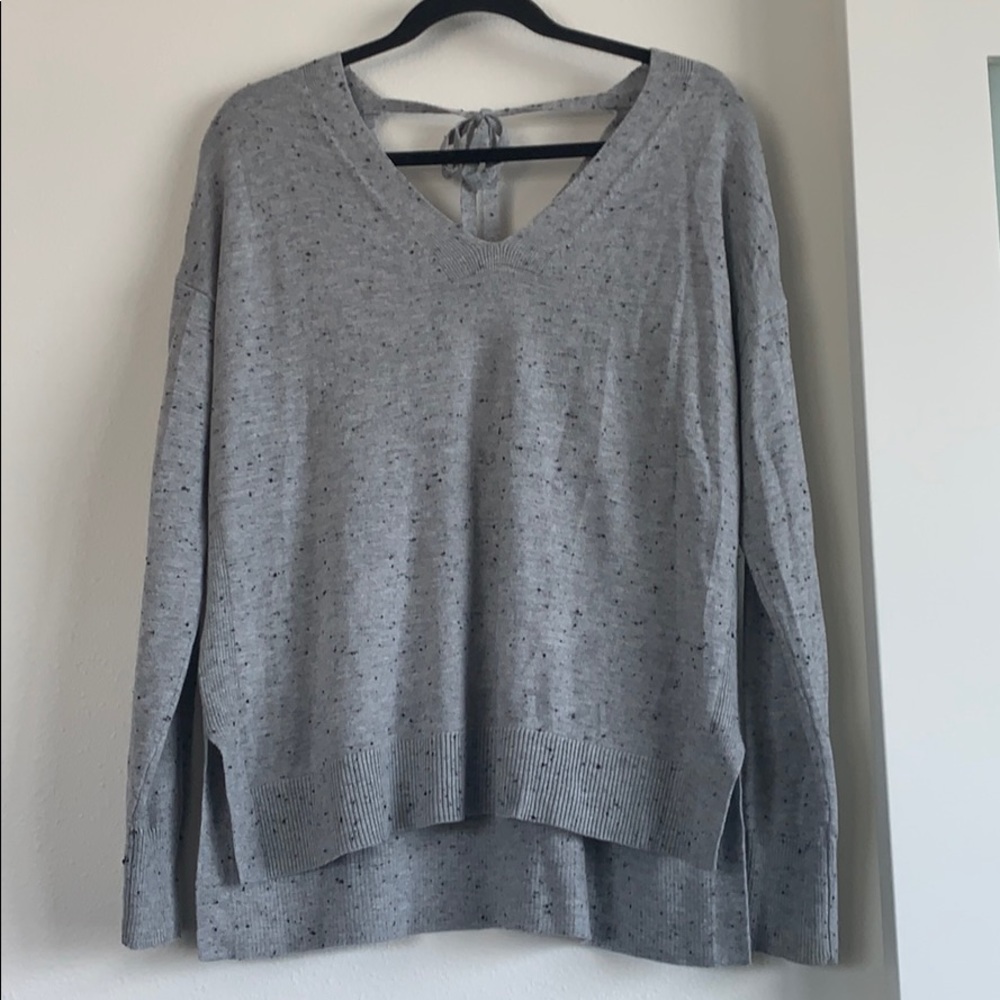 Heather grey v neck slouchy sweater with tie back
